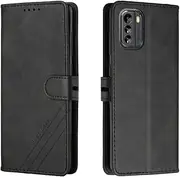 [MEMAXELUS] Flip Case for Nokia G60 5G, Nokia G60 5G Wallet Case with Magnetic Kickstand Credit Card Holder Slot Retro Striped Design Cover Premium Leather Protective Case for Nokia G60 5G Black HX