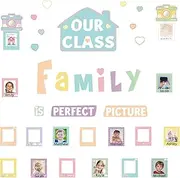 52 Pcs Pastel Pop Classroom Decor, Our Class is a Family Picture Frame Bulletin Board Sets for Back to School Nursery Chalkboard Wall Door Decor Teacher Supplies