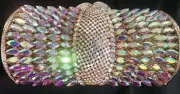 New Stunning Gold With Iridescent Austrian Crystal Gold Trim Evening Clutch Bag