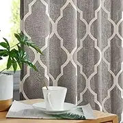 COLLACT Linen Curtains - Geometric Lattice Patterned for Modern Living Room - Grey Moroccan Tile - 63 Inch Length - Light Filtering - Grommet Top - 2 Panels Set