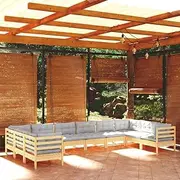 10 Piece Garden Lounge Set with Grey Cushions Pinewood, Conversation Sets