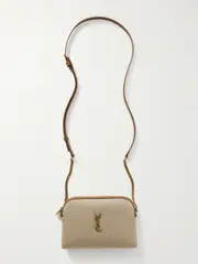 [SAINT LAURENT] SAINT LAURENT - Gaby Mini Leather-trimmed Embellished Canvas Shoulder Bag - Beige - One size One size Neutrals