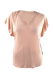 Lauren Ralph Lauren Women's Jersey Flutter-Sleeve T-Shirt (S, Pale Pink)