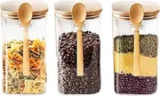 Glass Jars,1200ml Glass Kitchen Canisters Set of 3 with Airtight Bamboo Lid and Spoon,Glass Food Storage Containers for Coffee Beans, Flour, Sugar, Cookie,Pasta,Tea Leaf and Morel