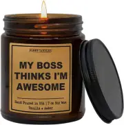 My Boss Thinks I'm Awesome Scented Soy Candle Vanilla Sandalwood 40-50 Hours Bur