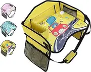 Cyanmor Kids Car Storage Travel Tray, Toddler Car Seat Tray Play Table Rack, Portable Multi-Functional Back Seat Accessory for Kids Traveling (Yellow-Dinosaur)