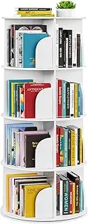 SpaceAid 4 Tier Rotating Bookshelf Tower, Spinning Bookcase Lazy Susan, Revolving 360 Book Shelf Storage Round Carousel, Vertical Rotate Turning Spiral Corner Organizer, White