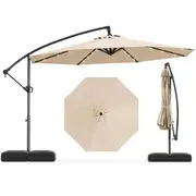Costway Solar Offset Outdoor Umbrella Cantilever w/32 LED Lights & 360° Tilt Garden Beach Patio Deck Beige
