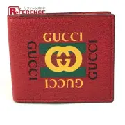 Gucci 496309 Vintage Logo Billfold Card Case Print Bifold Wallet Red Unisex Used