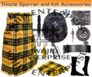 Scottish Men Handmade Macleod of Lewis Tartan 8 Yard KILT & Accessories Package