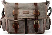 Messenger Bag for Laptop Vintage Canvas Leather Crossbody Satchel Shoulder Computer Bag Travel Office Messenger Bag