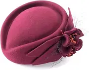 [Lawliet] Women Fascinator Pillbox Felt Wool Hat Formal Dress Flower Veil