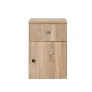 European Cabinetry Slim Round Black Porto Bedside Table Natural Oak
