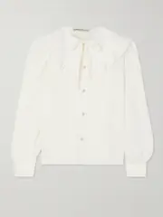 [Alessandra Rich] Alessandra Rich - Ruffled Silk Crepe De Chine Blouse - White - IT44 IT 44 White