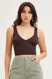Brown Tank Top Sleevelss Seamless - Size M, Women's Highneck Long Sleeve