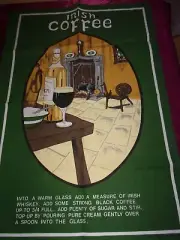 vntg linen cotton blend kitchen hand tea towel Irish coffee recipe NEW unused