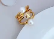 TORY BURCH KIRA PEARL STACKABLE RING, SIZE 8