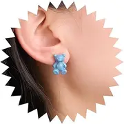 [Xduargs] Boho Blue Resin Bear Earrings Blue Cartoon Bear Stud Earrings Vintage Gummy Bear Earrings Personalized Teddy Bear Statement Earrings Jewelry for Women