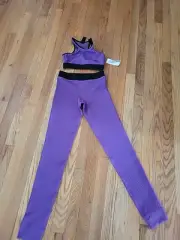 NEW Bloch Dance Girl’s Set Size 14 Purple Leggings Crop Top Sports Bra