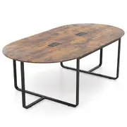 Giantex 240.5cm Oval Conference Table Computer Desk w/Dual Cable Holes Industrial Executive Table for 12 People
