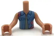 Lego New Nougat Torso Mini Doll Girl Medium Blue Vest with Dark Pink Flowers