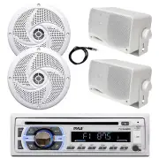Pyle CD Bluetooth Receiver, 2x 4" 100W + 2x 3.5'' 200W Speaker (White), Antenna