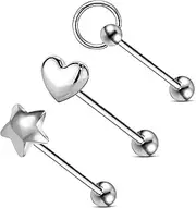 [TRBR] 14G Tongue Rings for Women and Men, Surgical Steel Tongue Piercing Jewelry for Tongue Piercings, Silver Tongue Ring, 14 Gauge 16mm Bar