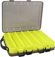 TOPIND Double Sided Fishing Lures Box Transparent Visible Plastic Bait Hooks Boxes Terminal Tackle Bits Clear Storage Organizer Case 14 Compartments with Drain Hole Accessories,Yellow(1Pcs)