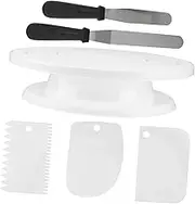 HOLIDYOYO 1 Set 6pcs Cake Decorating with Revolving Turntable Plastic Scrapers Spatula Baking Tools for Cake Decoration and Presentation Bakeries