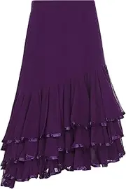 [TiaoBug] Ballroom Dance Skirts for Women Irregular Layered Hem Mesh Swing Waltz Latin Salsa Belly Dance Skirt