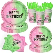 JLCFUTURE Pink and Green Party Tableware Set