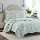 Laura Ashley - Rowland Collection - Quilt Set - 100% Cotton, Reversible, All Sea