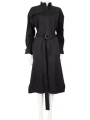 Black Front Pocket Belted Midi Shirt Dress