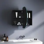 ELEGANT Oval Black Bathroom Mirror Cabinet Vanity Wall Mirrored Cupboard Hung or In-wall 900x600mm