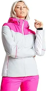 [REGATTA] Dare2b Women's Icecap Waterproof & Breathable High Loft Insulated Peaked Hooded Ski & Snowboard Jacket with Detachable Snowskirt and YKK Front Zip Waterproof, Argent Grey/Cyber Pink, 14
