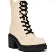 Nine West Women's Juna3 Combat Boot booties shoes ivory 9