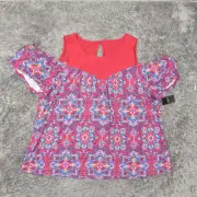 NEW Torrid Women's Plus Size 4 Blouse Top Short Sleeve Pink Geometric Rayon Off