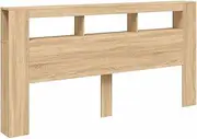 vidaXL LED Headboard in Sonoma Oak - Modern Bed Frame Addition with Adjustable Lights and Storage Spaces