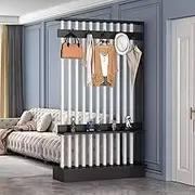 Modern Wall Room Divider, Wood Room Divider, Wall Divider with Coat Rack, Modern Living Room Decorative Panel, Entry Hall Storage Rack, for Lofts and Porch(Black+White,L108cm/42.5in)