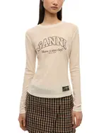 Ganni Printed Marled Mesh Long Sleeve Top