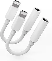 2Pack,Headphone Adapter Dongle to 3.5 mm Jack Earphone Audio Aux Connector for iPhone 12/11/XS/X/8/7/pro/xr/SE/MAX/PLUS Support All iOS Lightning Compatible with iPad Car Music Accessories Headset