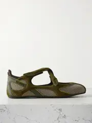 [The Attico] The Attico - Floor 01 Mesh-trimmed Suede Flats - Army green - IT36 IT 36 Green