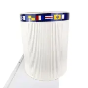 Nautica Monterey Sail Flags Ribbed Ceramic White Wastebasket NWT