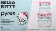Pyrex ~ Hello Kitty ~ Decorated Glass Food Storage Set ~ 8 Pcs ~ 2025 New In Box