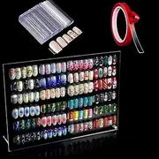 BetterJonny 1PCS Transparent Acrylic Nail Art Display Holder, 50PCS Nail Stand with 3M Double Sided Tape for Professional Salon False Nail Sample Display