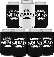 BachpartyGifts Bachelor Party Favors 7 Pcs Can Cooler Sleeves Groomsmen Beer Can Cooler for Party Decorations.(Groom Squad)