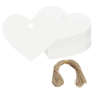 200Pcs Gift Tags with String Heart Shaped Blank Paper Tags White