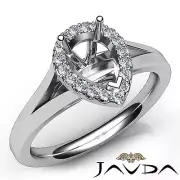 Halo Pave Set Split-Shank Pear Diamond Engagement Ring Setting White Gold 1.2Ctw