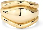 [PAVOI] 14K Gold Plated Stackable Rings Set for Women | 3 Chunky Statement Rings Pack | Stackable Bands Set