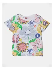 [Jack & Milly] Pia Flutter Sleeve Sketchy Summer Tee in Milk